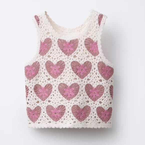 Zara Other - Zara Pink and Cream Crochet Tank Top